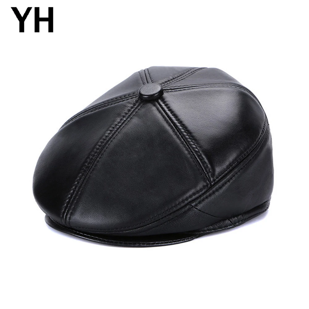 Мужской кожаный берет осенне-зимний из натуральной овечьей кожи | Аксессуары для