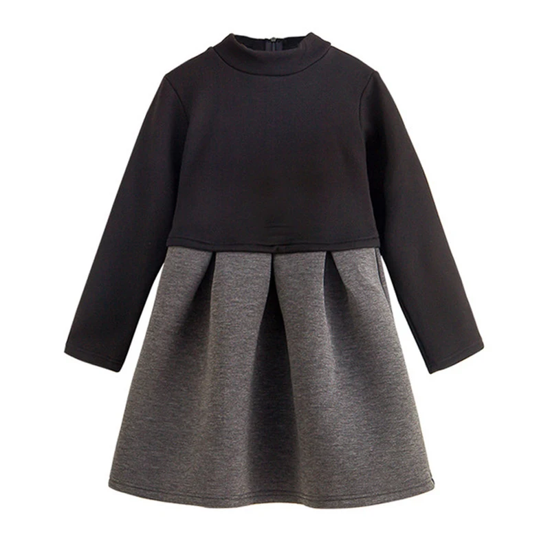 Платья с длинными рукавами для маленьких девочек Плотное осенне-зимнее платье в