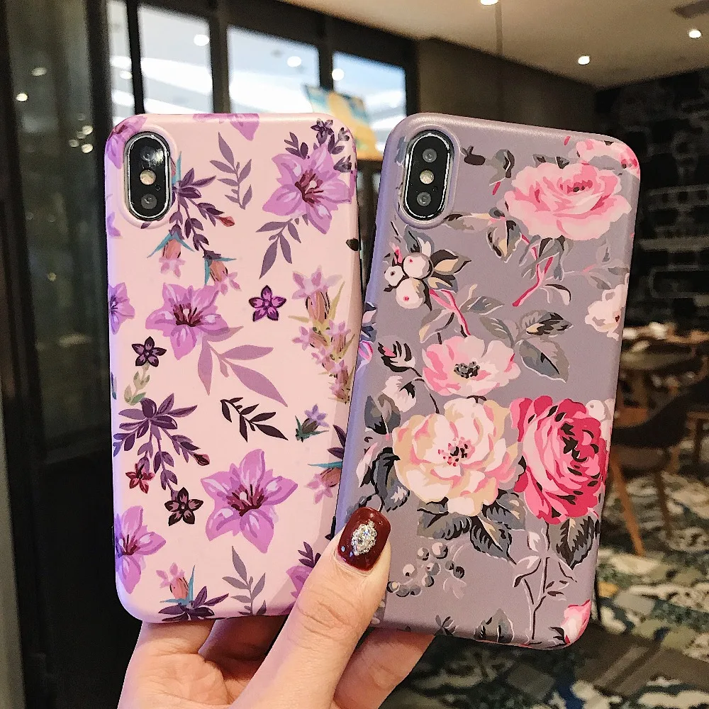 Phone Case For iPhone XR XS Max X 8 7 6S 6 Plus Flower Grain Cover Soft Silicone Retro Floral |