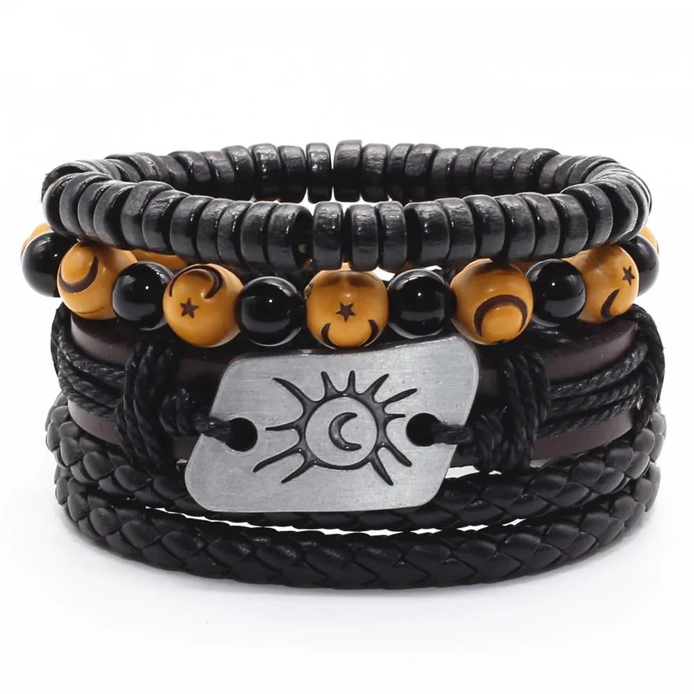 Очаровательные плетеные мужские и кожаные браслеты ручной работы с черными