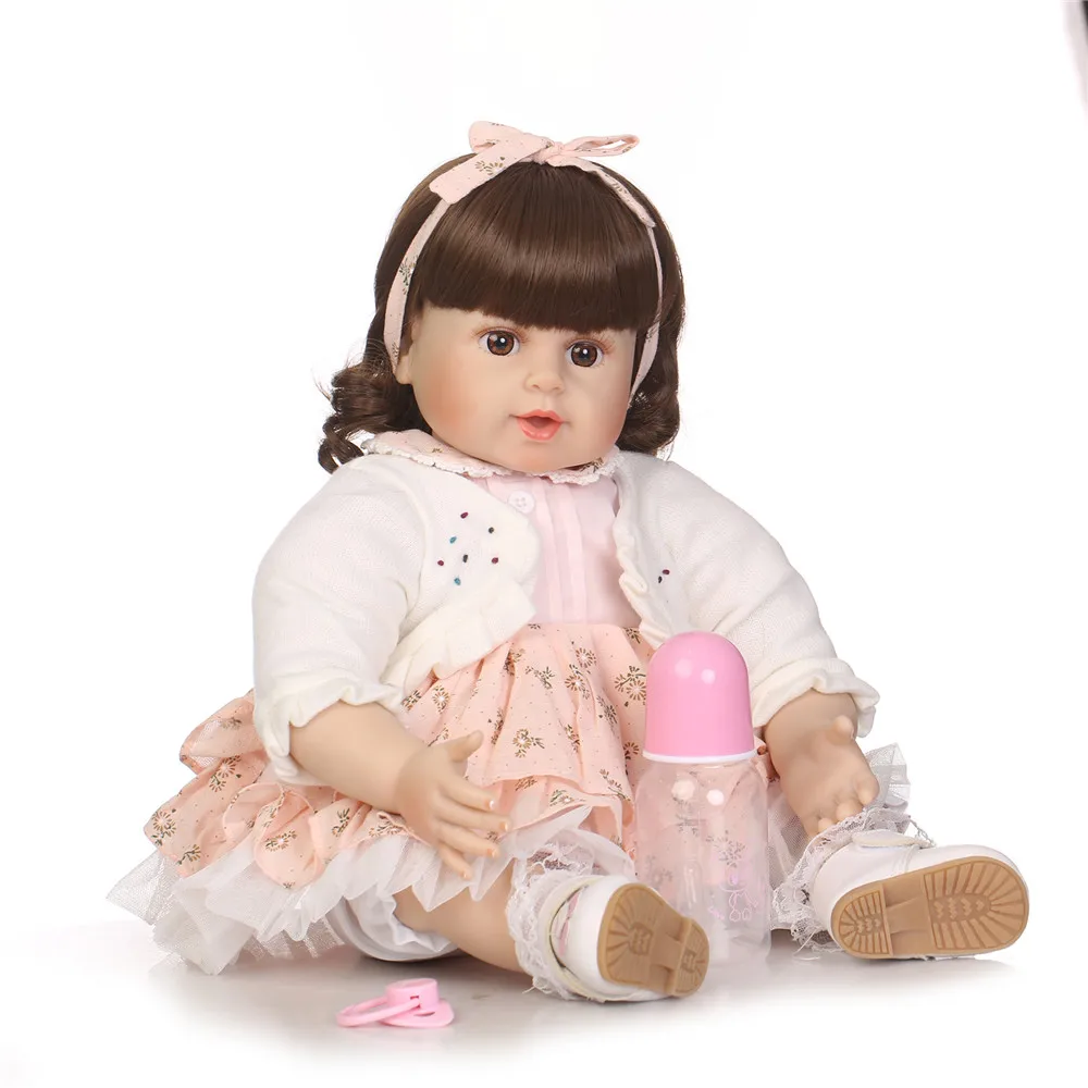 

22 inch Silicone Reborn Babies Dolls Cute curls Girl Brinquedos Dolls For Girls Vinyl Realistic Doll Reborn Kids Gifts Toys NPK1