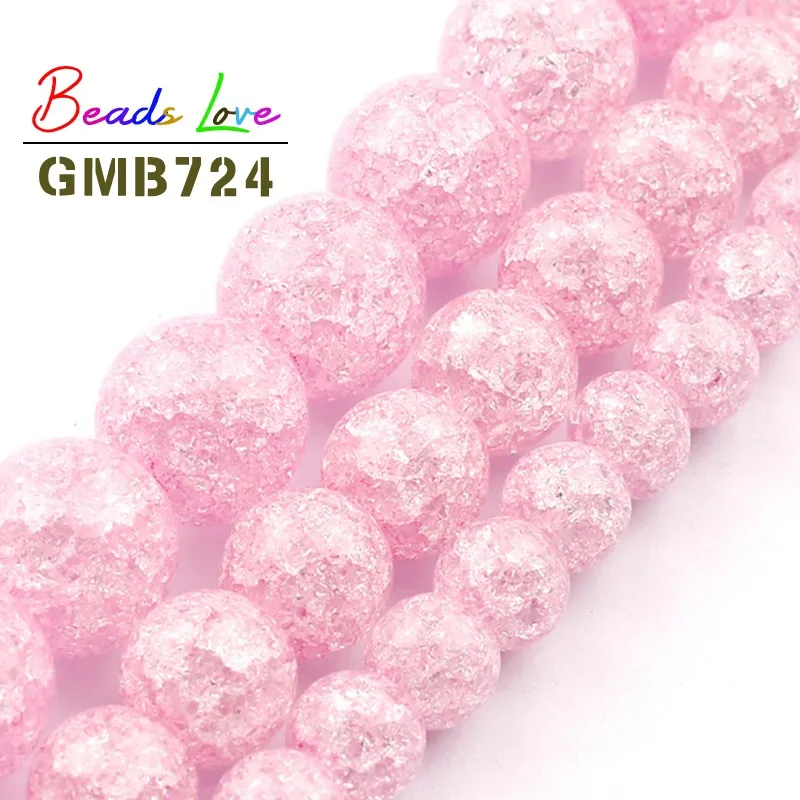 Оптовая продажа розовый треснутый Кварцевый Камень круглые свободные бусины для