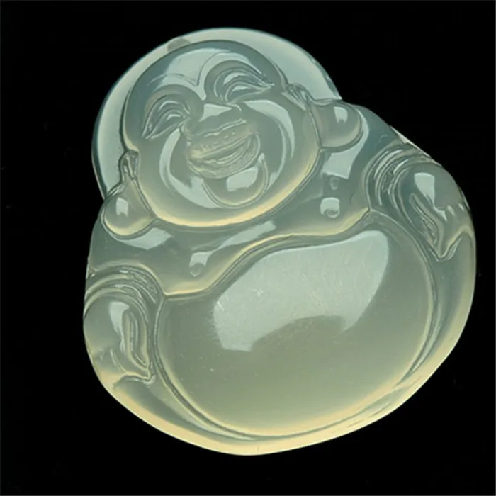 Натуральный ледяной прозрачный белый резной амулет Будды на удачу кулон