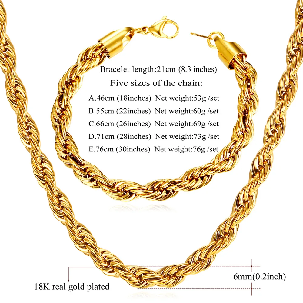 Мужские цепи ожерелье набор Сингапур Twiested и браслет из нержавеющей стали для