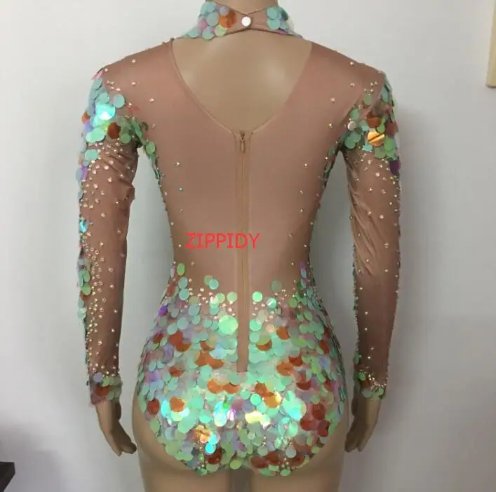 Mermaid Big Sequins Bodysuit Sexy Leggings Crystals Jumpsuit Party Costume Stage Performance Rhinestones Big Stretch Rompers