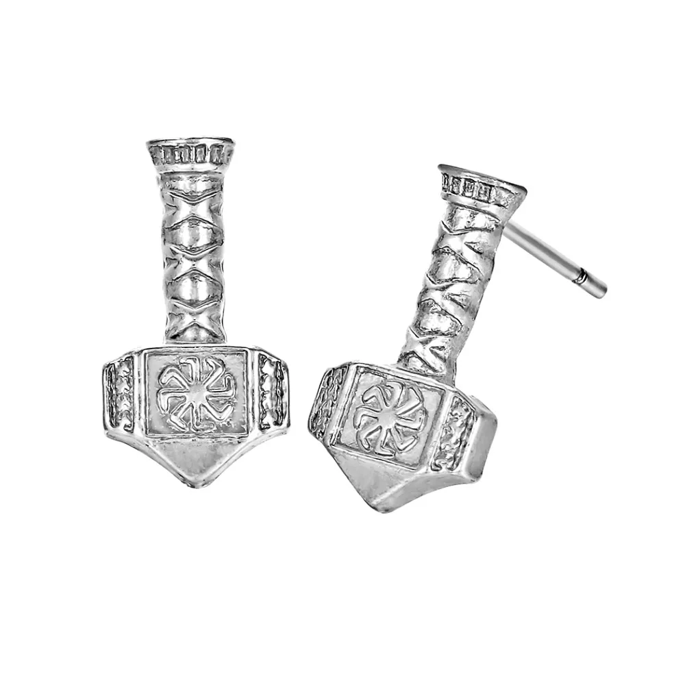Chereda Thor's Hammer Stud Earrings Antique Silver Amulet Ancient Men Earring Metal Simple Unisex Jewelry | Украшения и