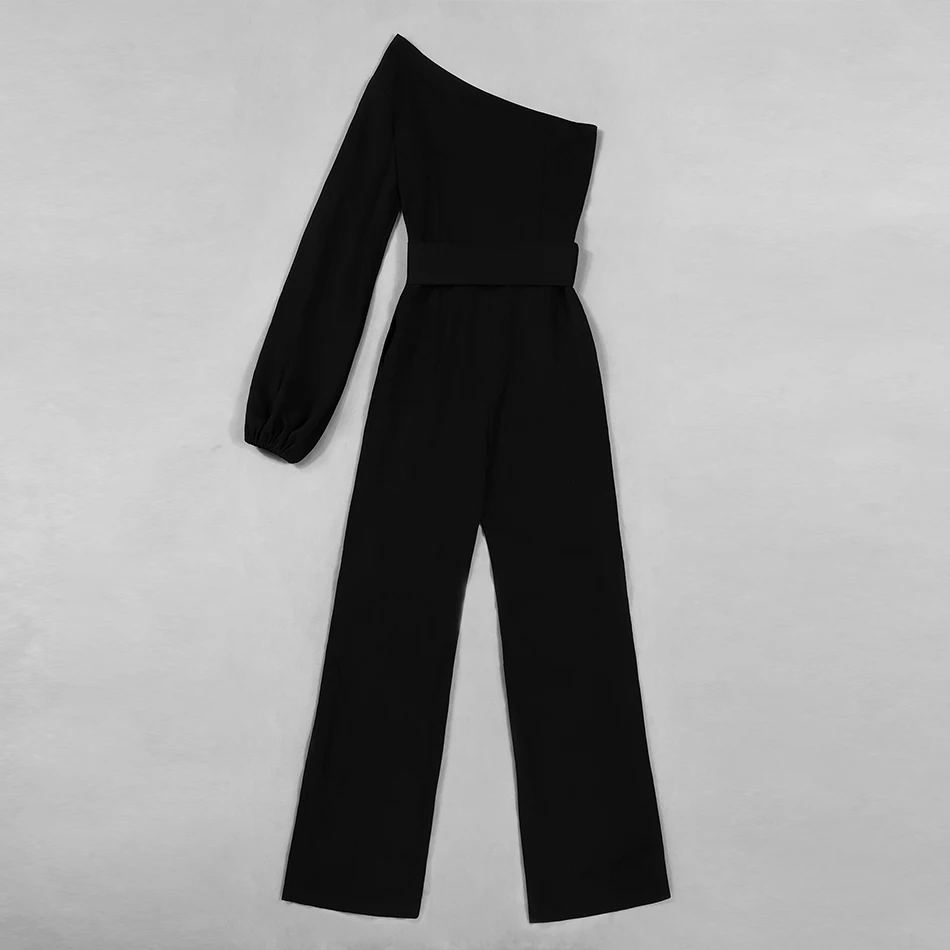 Женский комбинезон на одно плечо черный с длинным рукавом лето 2020 | Женская