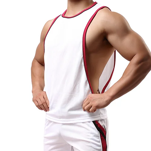 White Aimpact Men's Vigor Tank Tops Fitness Bodybuiding Clothing Low Cut Side Arm Holes Mesh Activewear Summer Vest Tank Tops SXB051 - Цвет: White