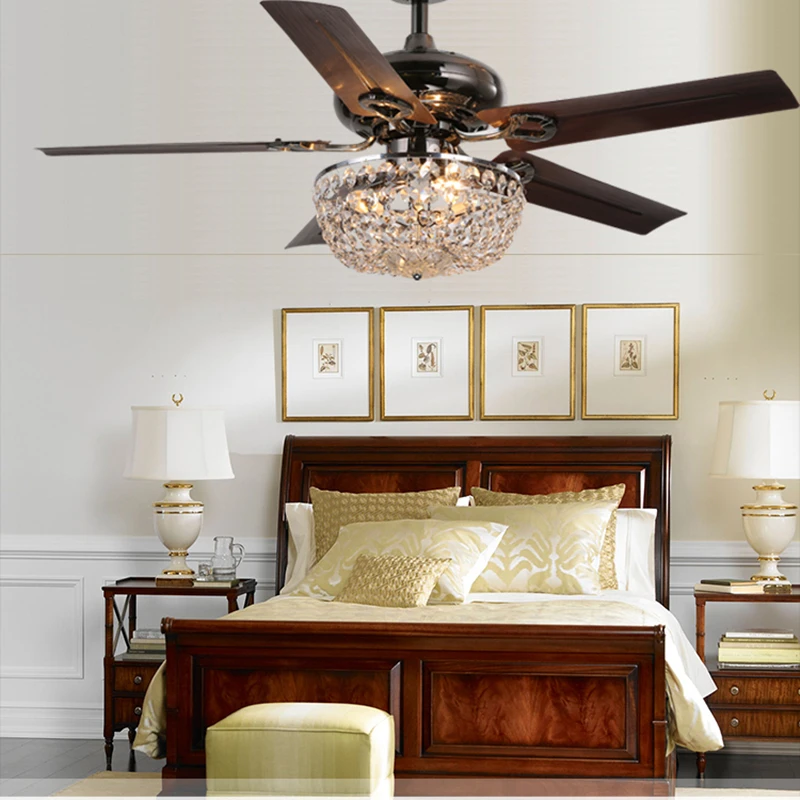 Euignis Crystal Ceiling Fan Iron Modern Nordic Retro Plafondventilatoren Met Verlichting Loft Moderne Plafond Ventilator | Лампы и