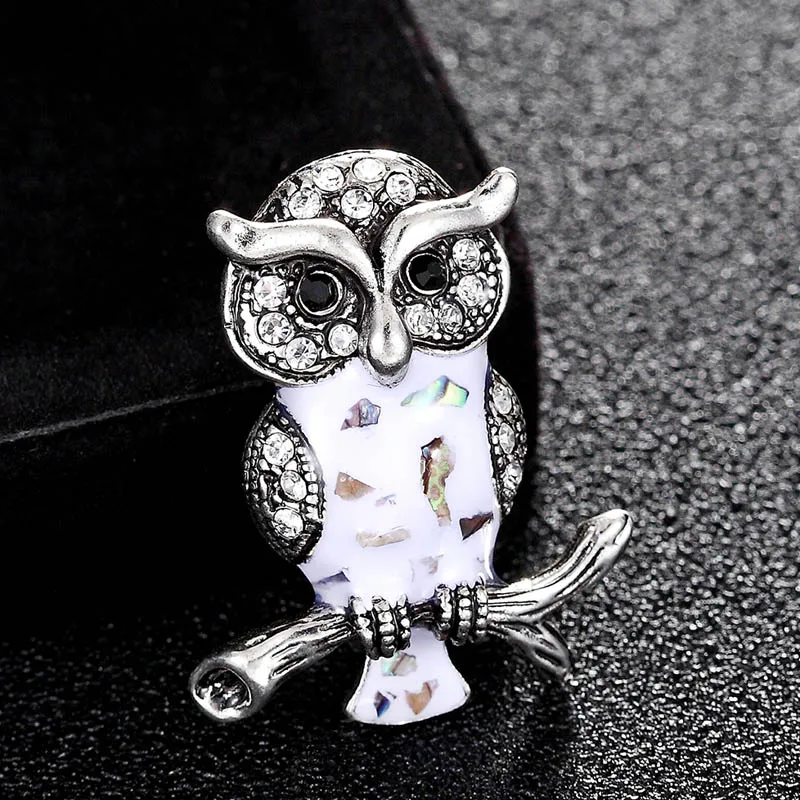 White shell enamel owl brooches for men's jewelry Luxury Brand Antique silver vintage pin brooch statement punk women | Украшения и