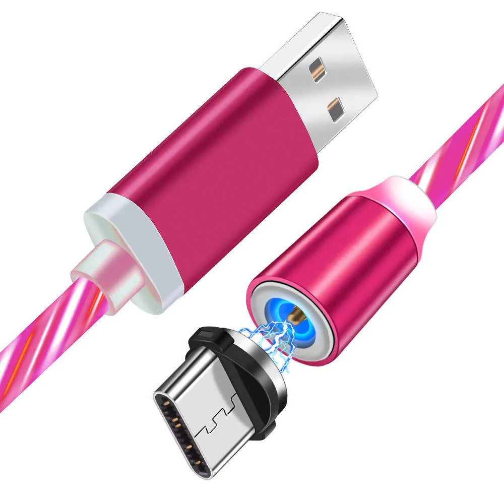 Red Cable Для samsung galaxy S7 S8 S10 A5 A7 A20E A10 A50 светодиодный Micro USB зарядное устройство Тип C светящийся Магнитный кабель для IOS iphone 5 6s 7 X XS - Цвет: Red Cable
