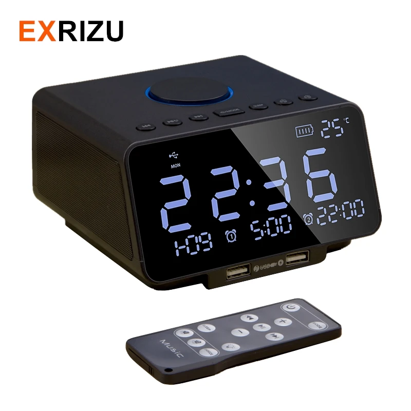 EXRIZU K9 беспроводной Bluetooth динамик и будильник 2*5 Вт динамик со встроенным аккумулятором 4400 мАч DC 5 В Повтор сигнала 5,5 дюйма светодиодный экран