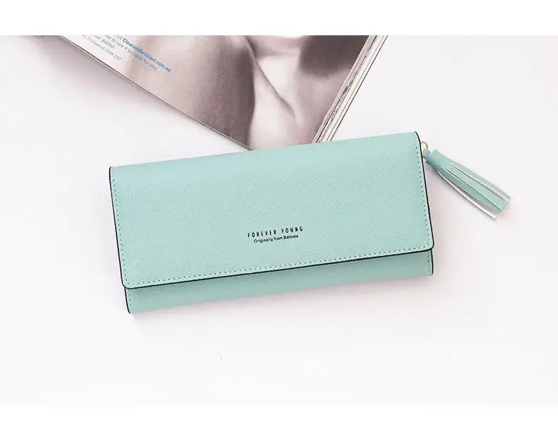 Кошелек carteira feminina portefeuille femme cartera mujer кожаные кошельки portfel damski portafoglio donna женский кошелек portomone - Цвет: Light green