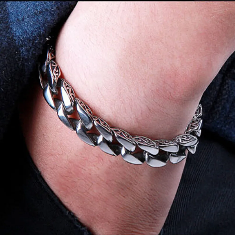 Мужские Винтажные серебряные украшения из нержавеющей стали браслет высокого