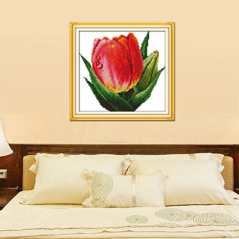 Joy Sunday цветочный стиль красный тюльпан маленький считаемый крестиком Фотофон для