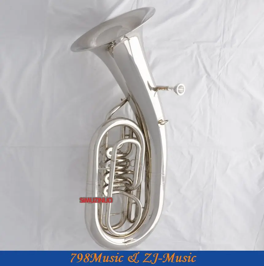 Профессиональный новый серебристый никель Bb Euphonium 4 поворотные клапаны с роговым