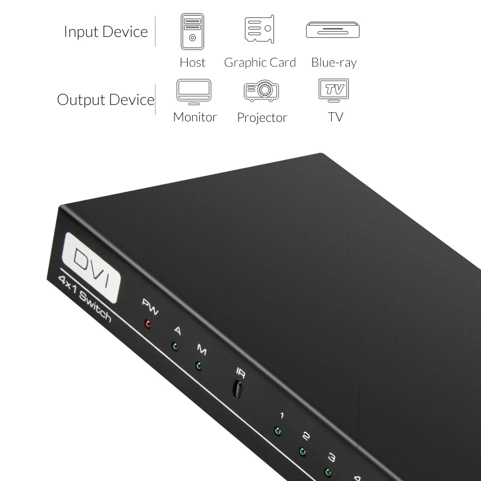 Unnlink переключатель DVI 4X1 4 порта DVI 4 в 1 выход UHD4K FHD1080P с ИК-пультом дистанционного управления коммутатор для проектора монитора компьютера хост