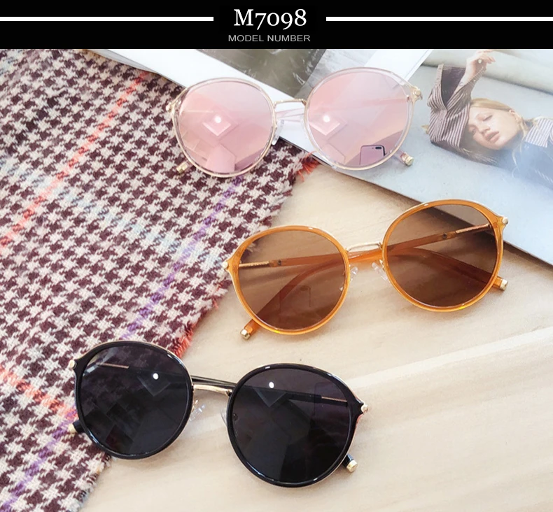 Ralferty Korea Style Round Sunglasses Women Vintage Retro Mirrored Sunglass Female Sun Glasses For Women lunette Oculos M7098
