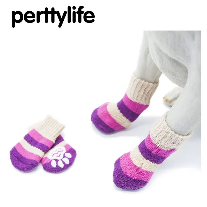 PERTTYLIFE осень зима хлопковые полосатые носки для питомцев махровые с двумя щенков