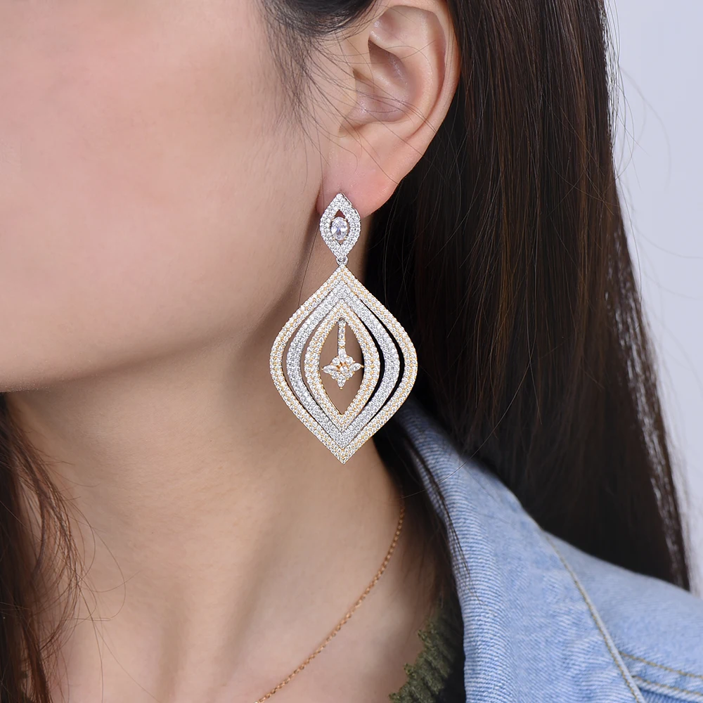 GODKI 71 мм Роскошные геометрические висячие серьги для женщин Свадебные с