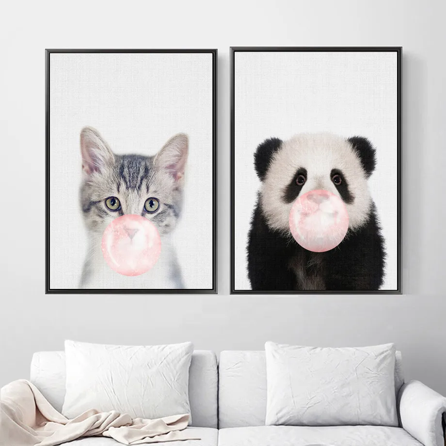 Детская комната холсте овец Cat картина панда Животные пускания мыльных пузырей