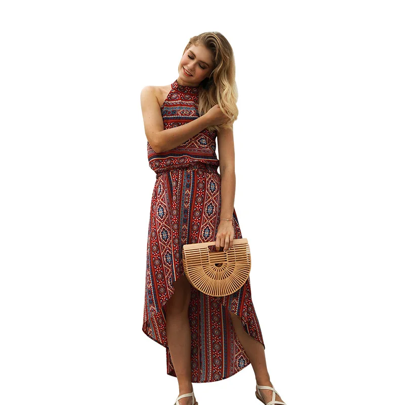 Модное летнее женское платье 2018 богемное с открытыми плечами необычное длинное