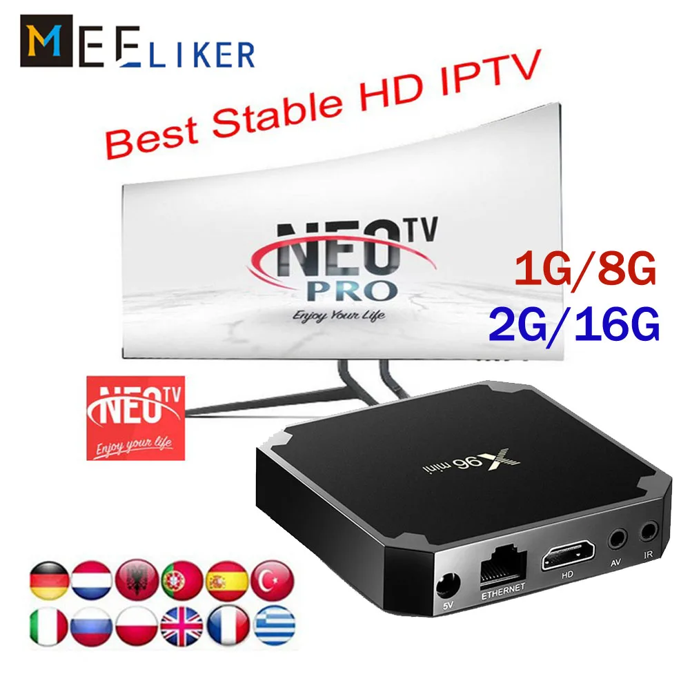 1300+ живые арабские каналы X96mini 4 K Android tv HD 2G 16G wifi Netflix телеприставка медиаплеер NEO tv 1 год Код ip tv