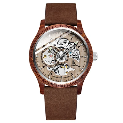 Brown-Sandal-Rose Мужские деревянные наручные часы с автоматическим механическим скелетом, деревянный чехол и циферблат, мужские часы с кожаным ремешком - Цвет: Brown-Sandal-Rose