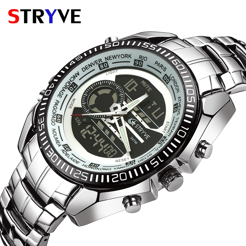 Спортивные часы Stryve S8016 мужские с двойным дисплеем Led аналоговые Chrono военные
