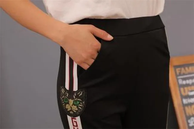 2018 Модные женские штаны с животным принтом кошки весенне-Летние черные