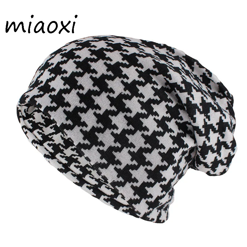 Miaoxi, хип-хоп, женская модная шапка, гусиная лапка, Осенние Теплые шапочки, Skullies, клетчатые, повседневные, Gorros, мягкий шарф, двойное использование, для взрослых, шапки