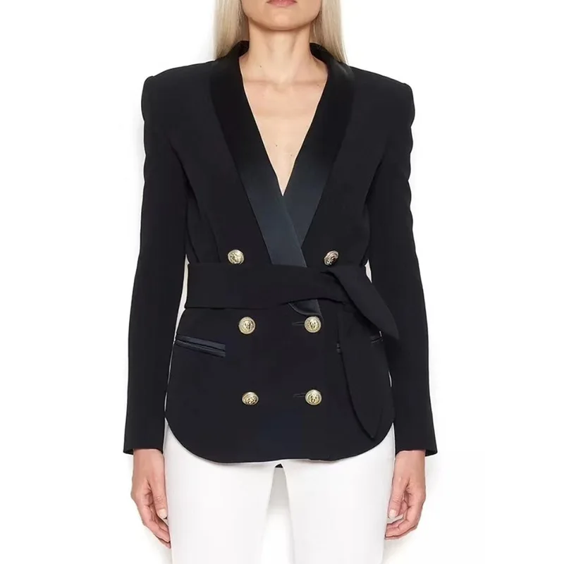 2018 Europe and the United States foreign trade women's explosions metal double-breasted green fruit collar belt suit jacket
