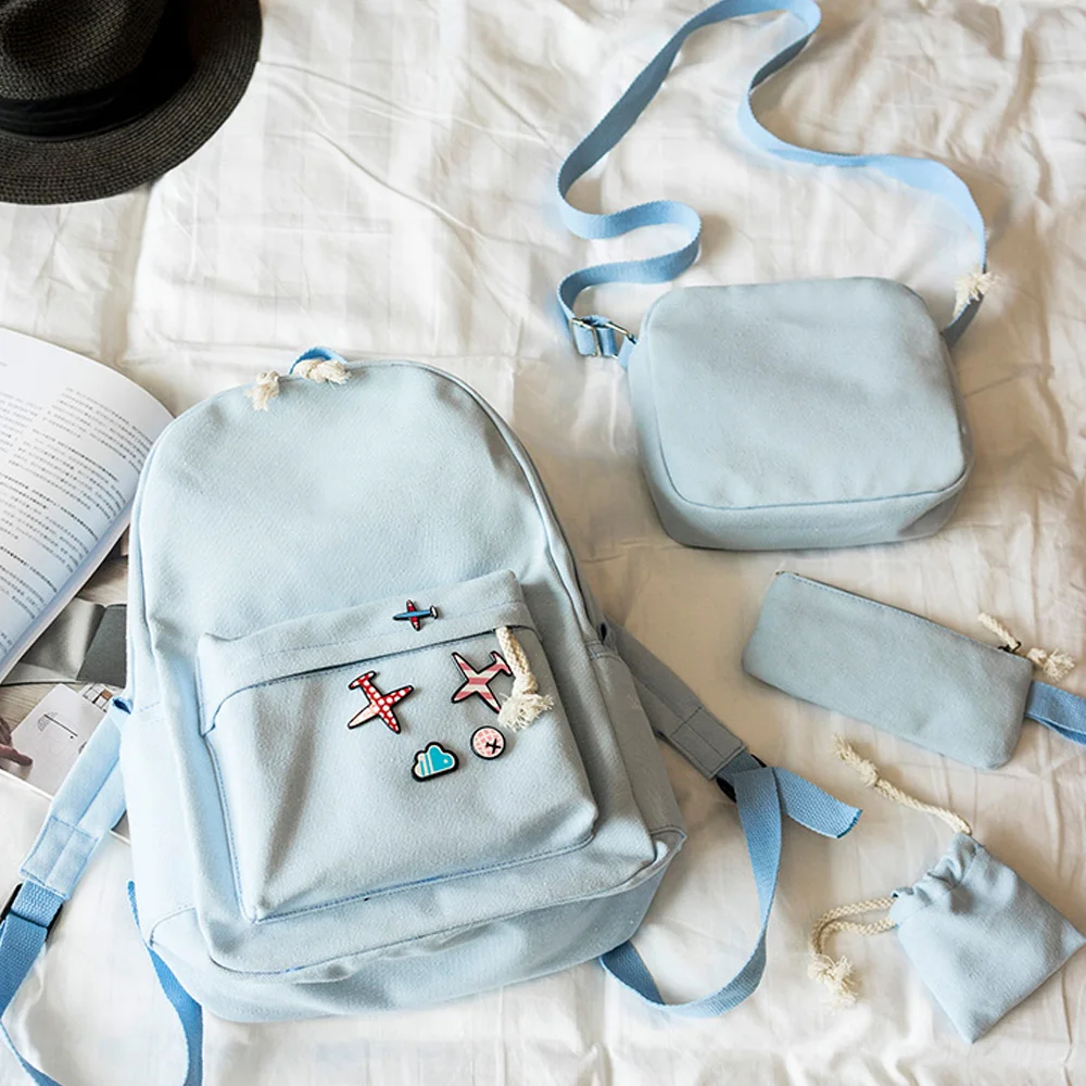 Милый Значок самолета школьный рюкзак 4 шт./компл. корейский стиль повседневные