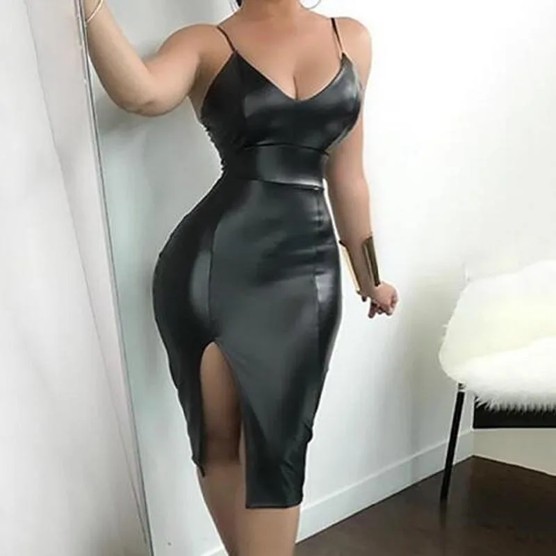 Женское платье Женская Клубная одежда из искусственной кожи на тонких