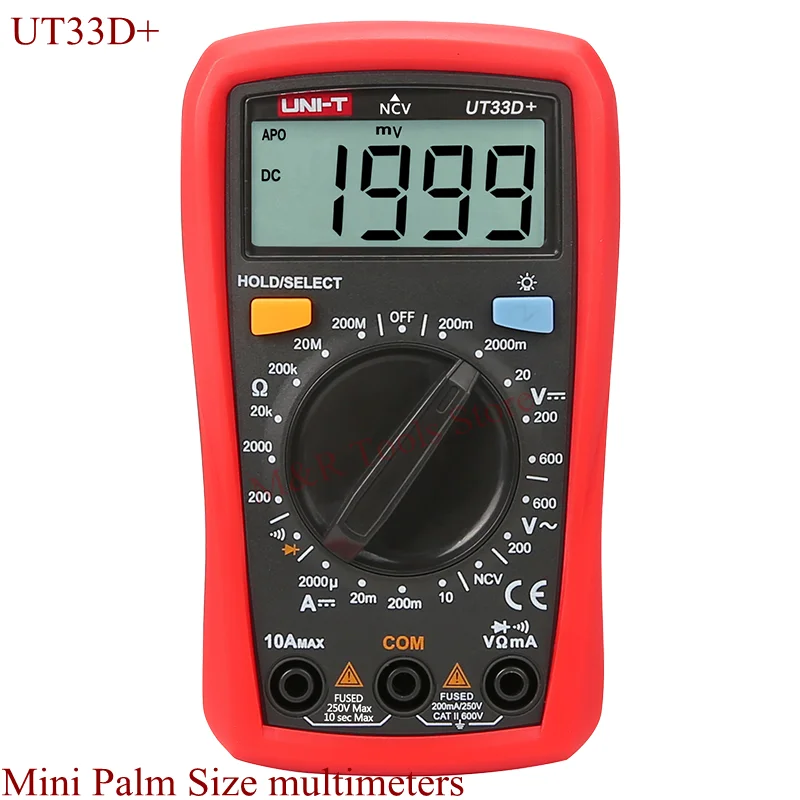 UNI T UT33D+ цифровой мультиметр 1999 Граф AC/DC Вольтметр постоянного тока Амперметр Омметр диод NCV тест непрерывности зуммер 2 м защита от падения