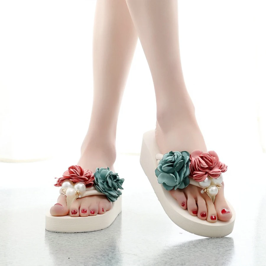 Chanclas/шлепанцы ручной работы с большим жемчугом женские модные пляжные вьетнамки