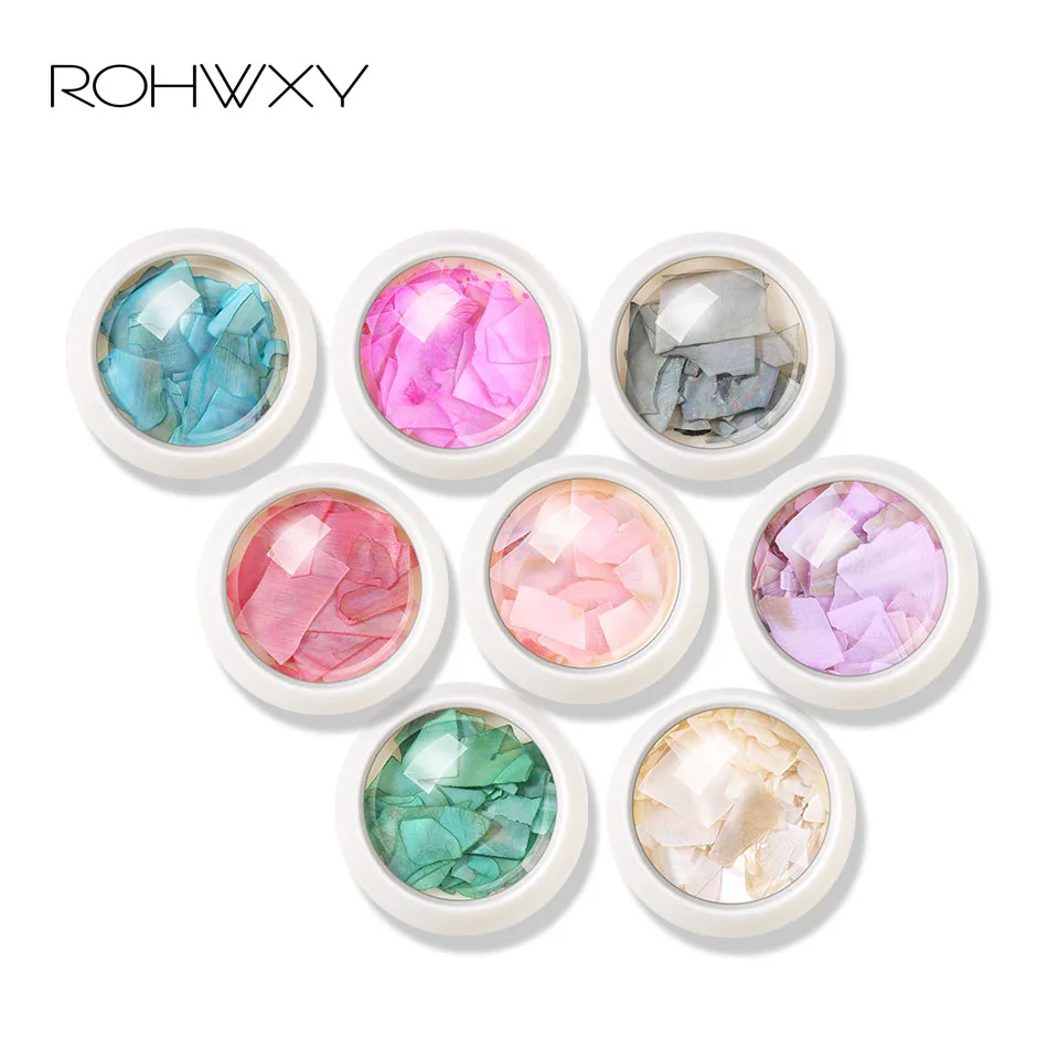 ROHWXY, 8 цветов, сделай сам, украшение в виде ракушки для ногтей, Стразы для ногтей, необычные, 3D дизайн ногтей, ювелирные изделия, аксессуары для ногтей, для маникюра