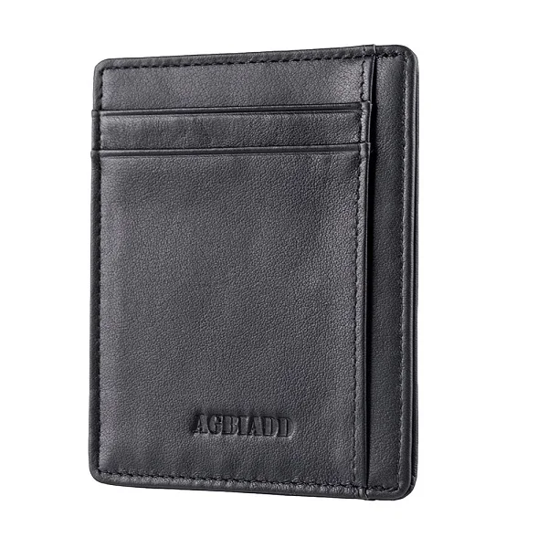 Black AGBIADD тонкий кошелек RFID передний карман бумажник минималистский безопасный тонкий кредитный держатель для карт B564-50 - Цвет: Black