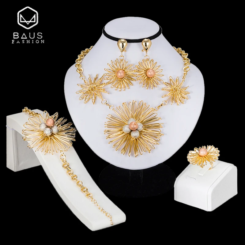 BAUS African jewelry sets Dubai Gold color big Nigerian Wholesale bridal bead wedding Jewelry set Women costume | Украшения и