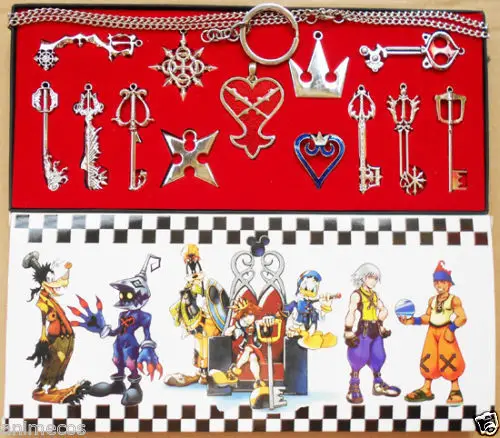 13 шт. Kingdom Hearts II ожерелье набор подвеска брелок в коробке серебро золото