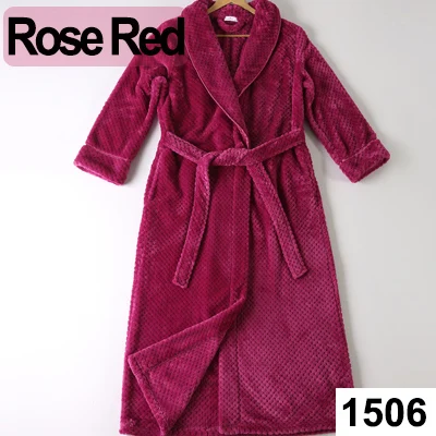 Men Rose Red Удлиненный теплый банный халат из кораллового флиса для мужчин, зимний толстый теплый банный халат из фланели, халат для влюбленных, мужской Халат-кимоно - Цвет: Men Rose Red