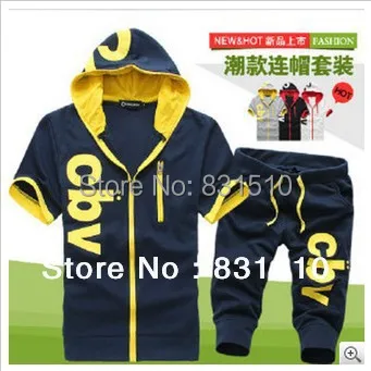 2013 summer new fashion casual men's short-sleeved hooded sports suit free shipping | Мужская одежда