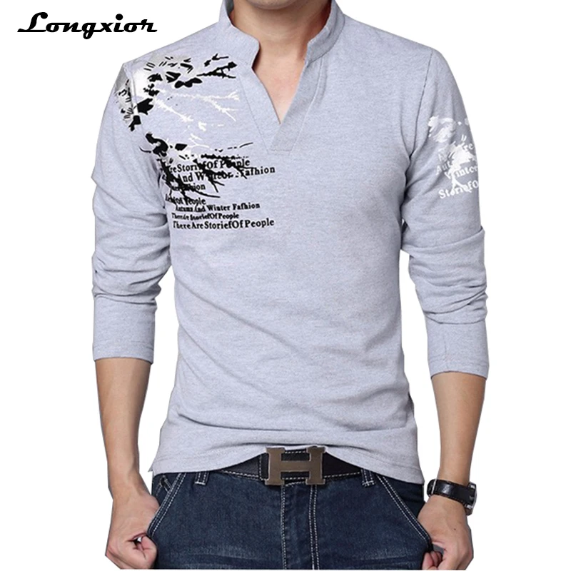 2018 Весенние футболки мужские с длинным рукавом хлопковые модные принтованные