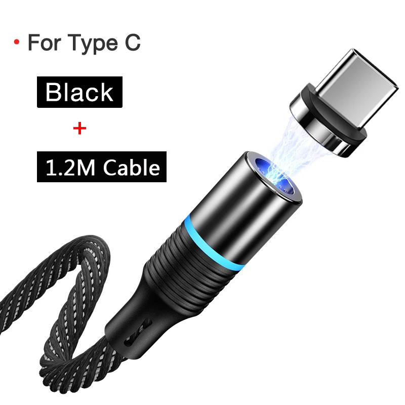 Магнитное зарядное устройство кабель передачи данных Micro usb type C Быстрая зарядка для samsung huawei P30 Pro Android СВЕТОДИОДНЫЙ светильник нейлоновый провод - Цвет: TypeC 120cm Cable