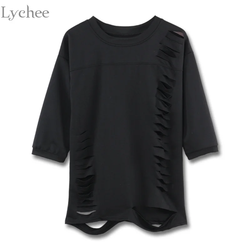 Сексуальная летняя женская футболка Lychee однотонная Повседневная Свободная с