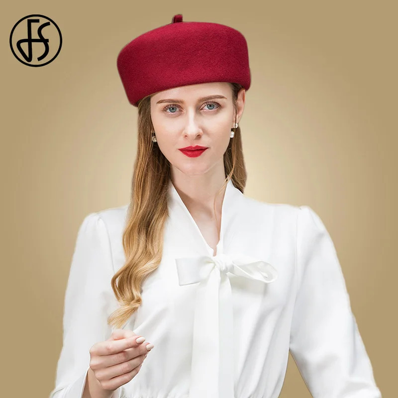FS Для женщин элегантный шерстяной фетр Шапки различных мероприятий винно