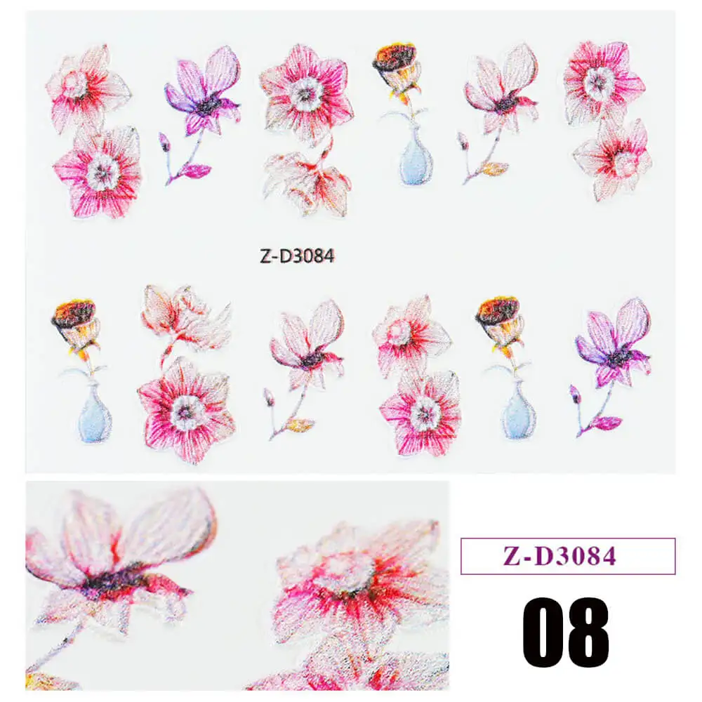 08 1pc 5D Acrylic Engraved Flower Nail Sticker Embossed Flower Water Decals Empaistic Nail Water Slide Decals 22 Styles DIY Nail Ar - Цвет: 08