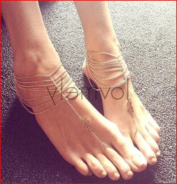 Пляж босиком Сандалии для девочек богемный Ножные браслеты длинные Средства