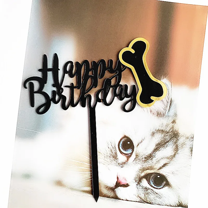 

INS New Cute Dog Bones Acrylic Cake Topper Creative Happy Birthday Cake Topper For Dogs Birthday Pets Party Cake Decorations
