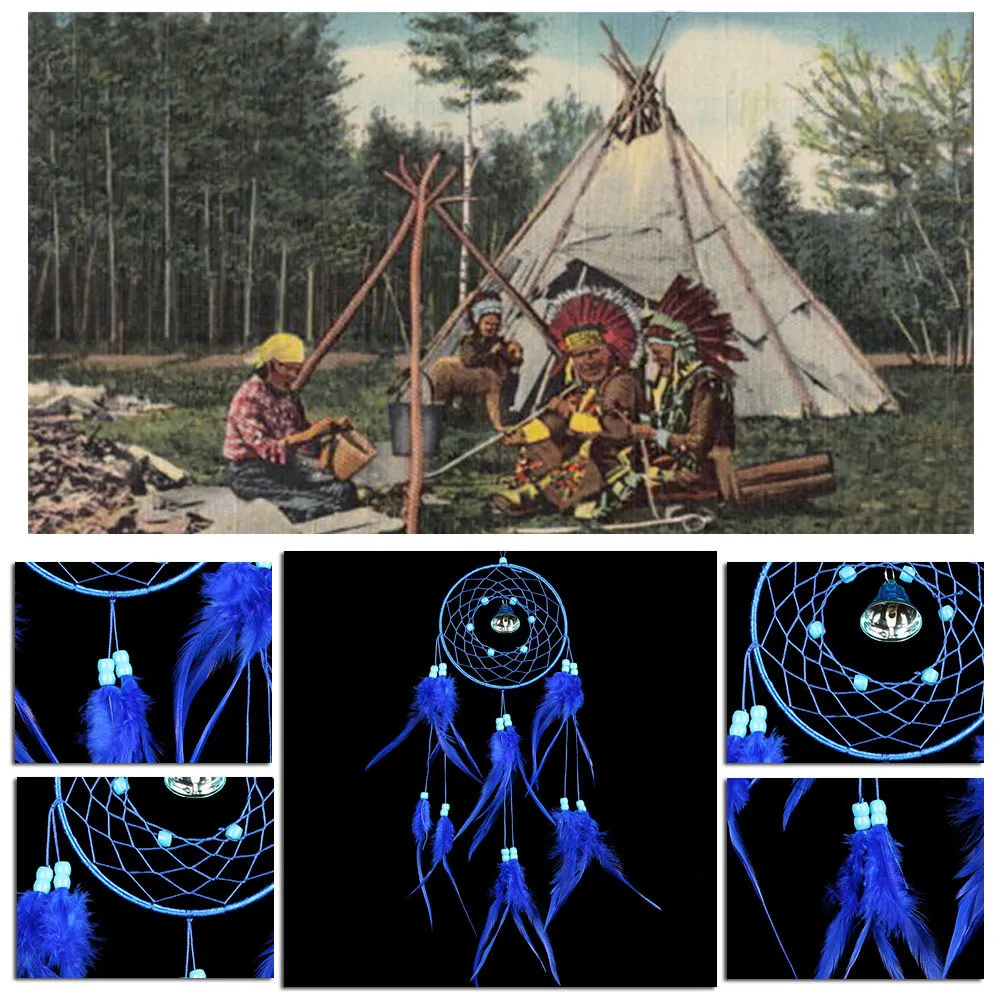 

Blue dream catcher aeolian bells with feather pendant pure handicrafts home decorative ornaments car wall hanging creative gifts